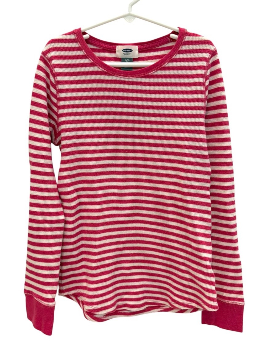 Old Navy Girls XL 14 Shirt Long Sleeve Stripe Waffle Crew Pink White